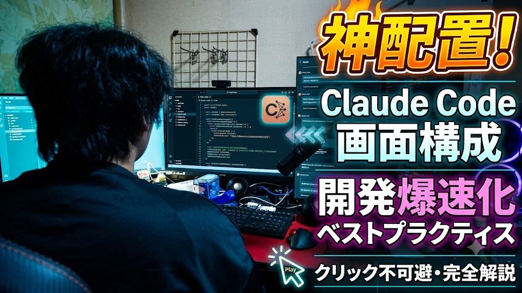 案C nanobanana2生成。右側に神配置！/Claude Code 画面構成/開発爆速化 等